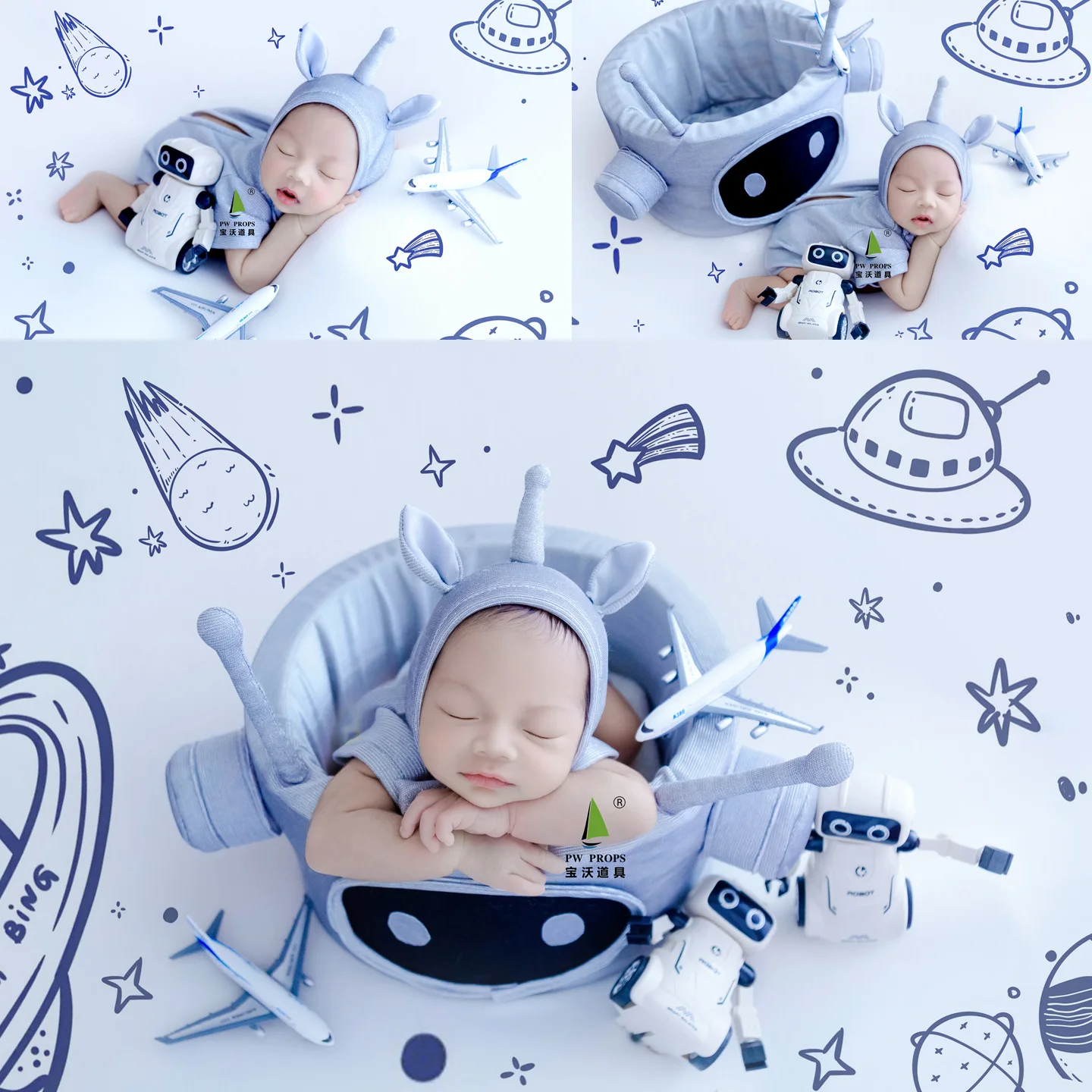 

Реквизит для фотосъемки новорожденных, тематический набор робота с искусственным интеллектом, ведро для позирования, одежда, кукла, белый фон, набор для студийной фотосессии, реквизит