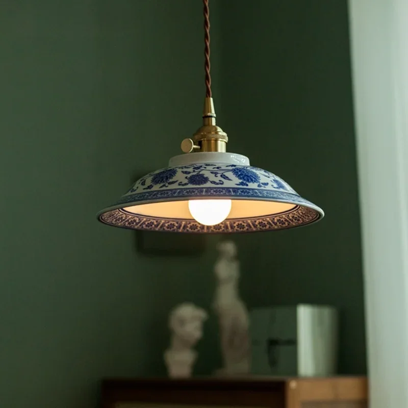 

Japanese Retro Ceramic Pendant Light Fixture Loft Antique Brass Hanging Lamp Ceiling Lights for Kitchen Island Home Decoration
