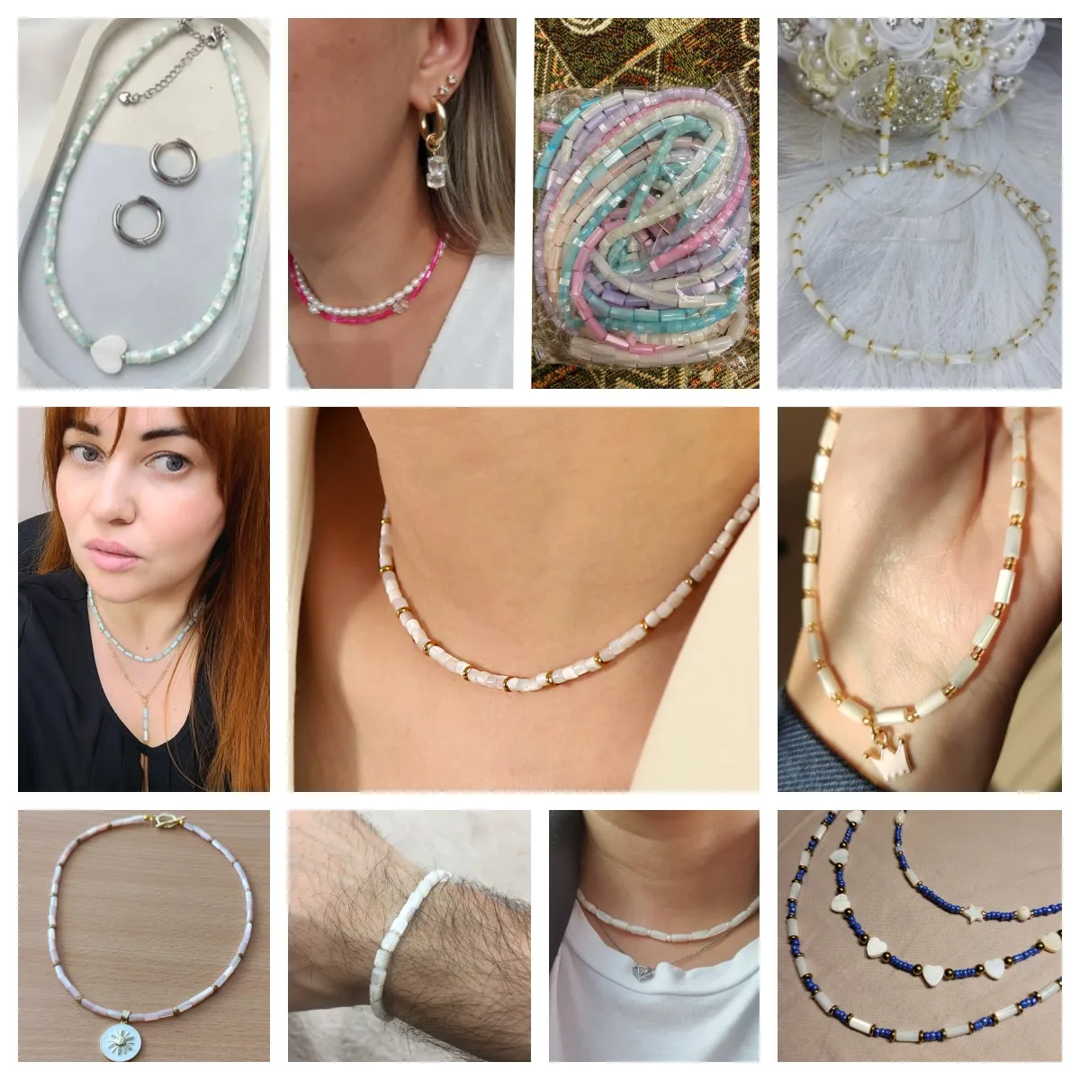 Colorful Natural Freshwater Shell Tube Beads Dyed Mother of Pearl Shell Loose Beads for Jewelry Making DIY Bracelet Necklace 15\