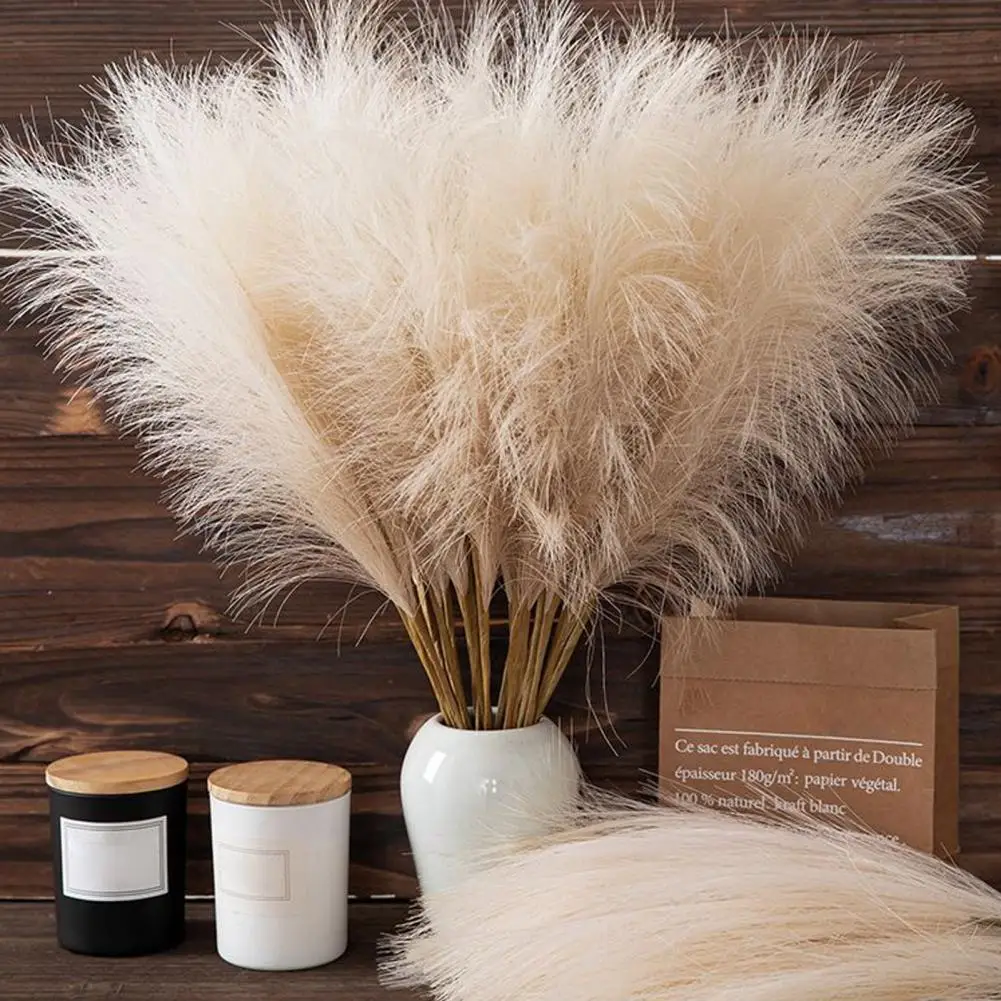 50CM 10PCS Fluffy Pampas Grass Boho Decor Flower Fake Plant Reed Simulated Wedding Party Home Decoration Artificial Flowers
