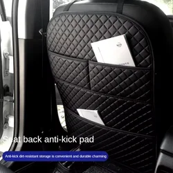 1Pc Universal PU Leather Car Anti Kicks Pad With Organizer Pocket Seat Back Protector Cover Back Car Storage Accessories