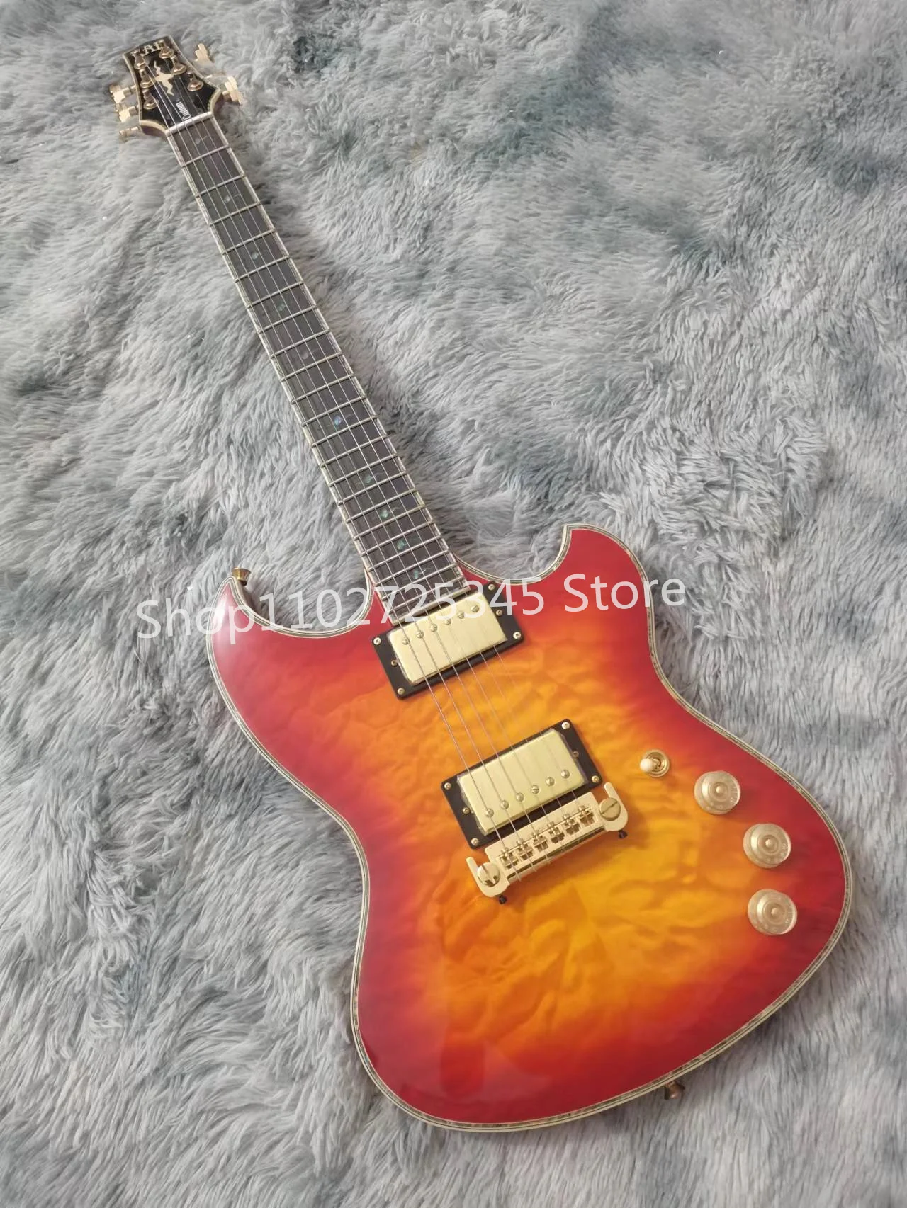 

6-string electric guitar, Rose Wood fingerboard, colorful shell inlay, inverted bridge, gold accessories, free shipping