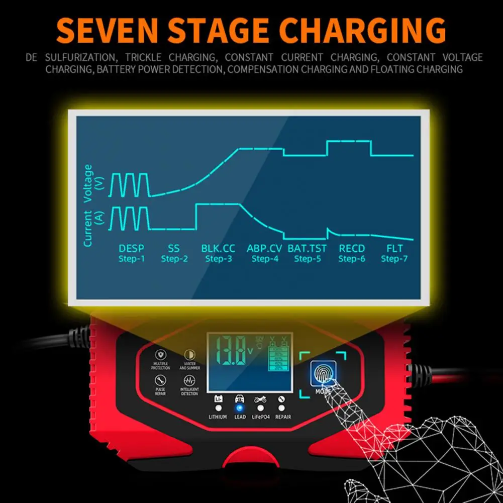 Lead-Acid Charger  Safe Digital Display Noise Reduction  12V 24V Auto Moto Lead Acid Smart Charger for Car