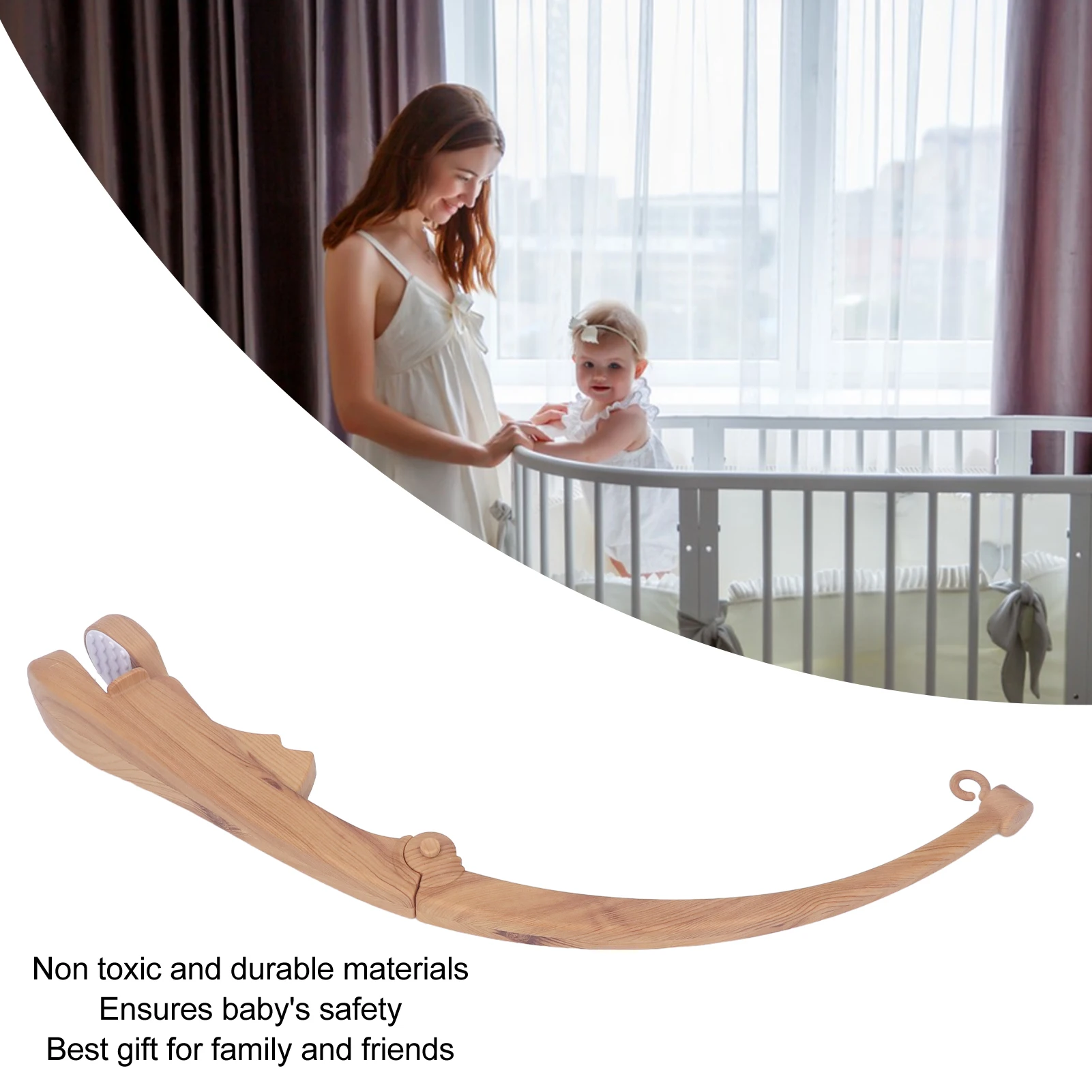 Brazo móvil para cuna ZK40, soporte para móvil de cuna plegable de grano de madera de imitación, accesorios para juguetes de cuna