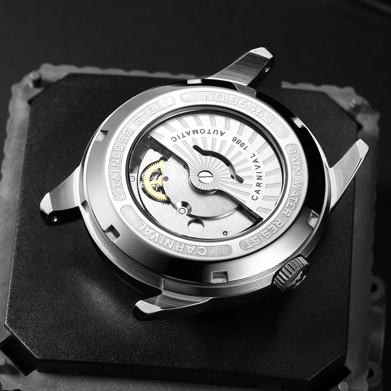 Carnival For Mens Watches Fashion Automatic Mechanical Wristwatch Curved Dial Date Week Luminous Hands Relogio Masculino Hombre