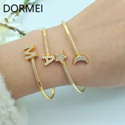 DOREMI Elegant Women Custom Initial Letters Charms Bracelet Full Cz Letters Staggered Bangle