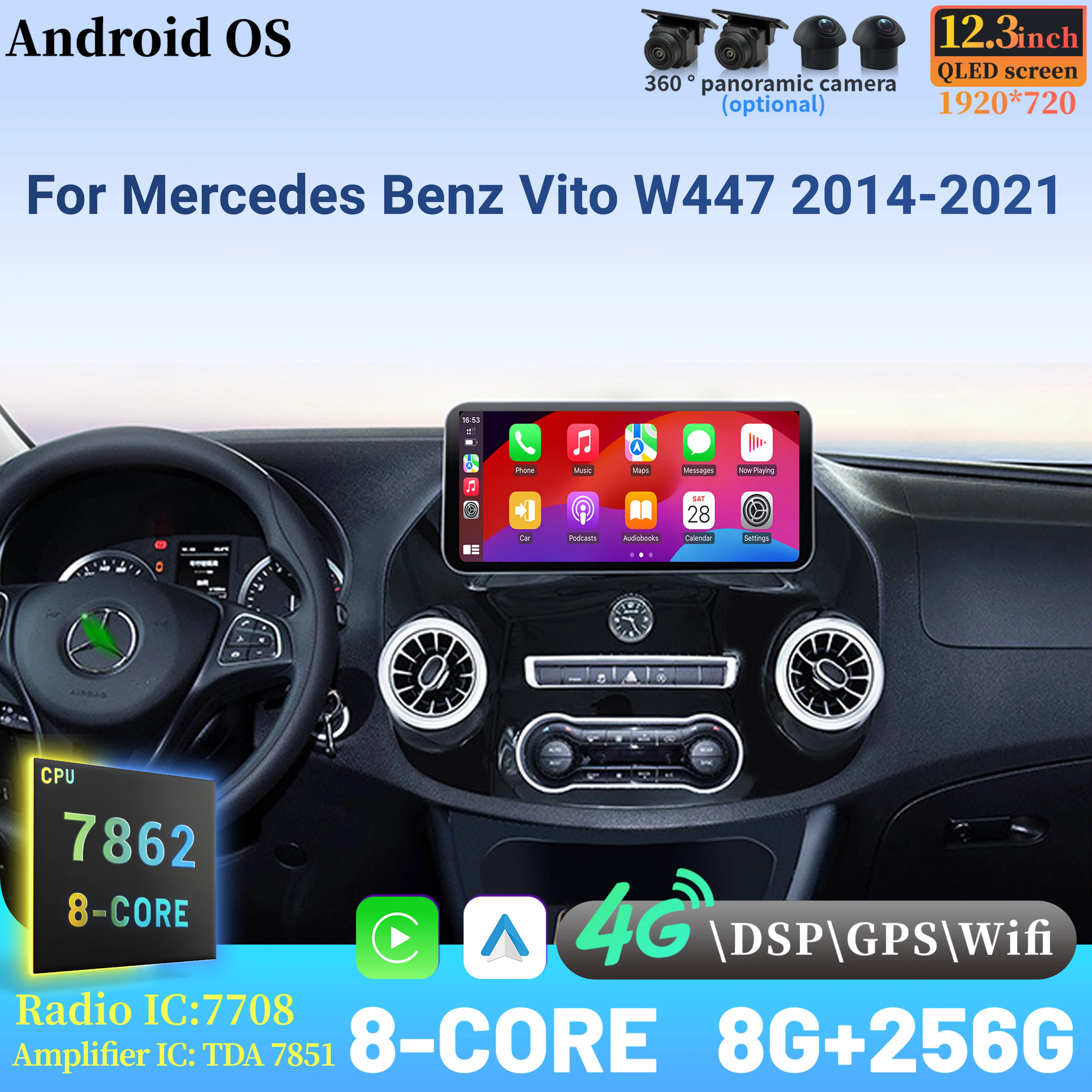 

12.3"Car Radio Multimedia For Mercedes Benz Vito W447 2014-2021 Navigation Bluetooth Carplay Touch Head Unit Screen