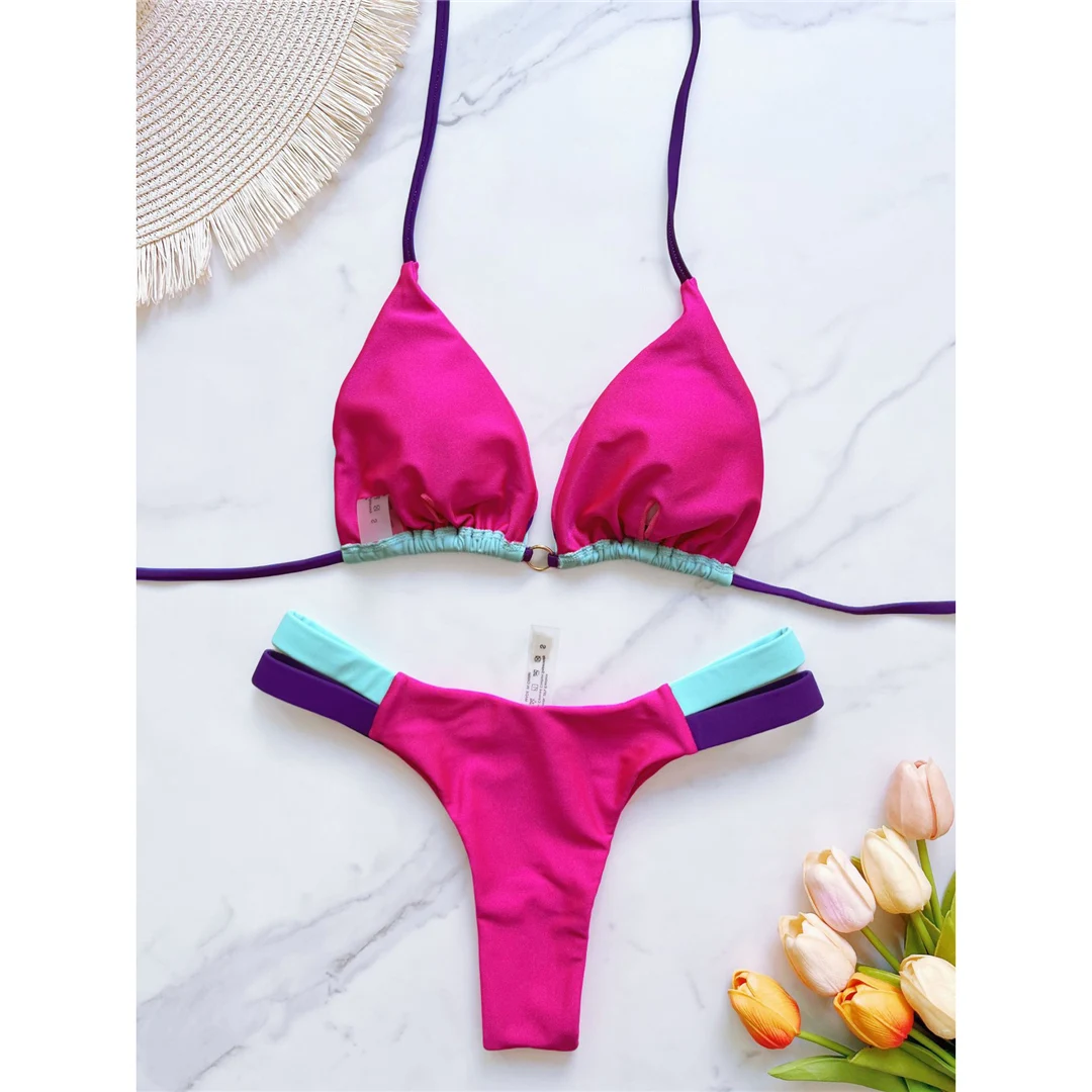 Splicing Neckholder High-Cut Brazilian Bikini Damen Bademode Zweiteiliger Bikini-Set Badeanzug Badebekleidung Schwimmanzug V6067 – Detail 30