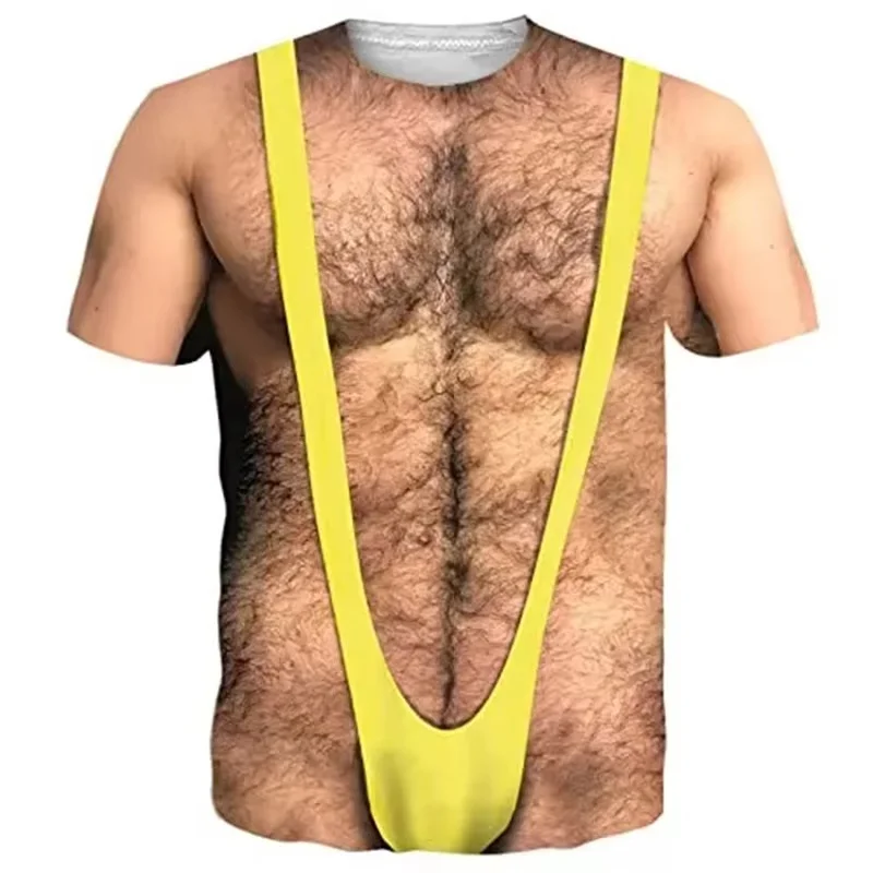 

Funny Hairy Chest Graphic T Shirt Men 3d Printed Muscle Fake Abs Short Sleeve T-shirt Summer Spring Cosplay Costume Tee Shirts