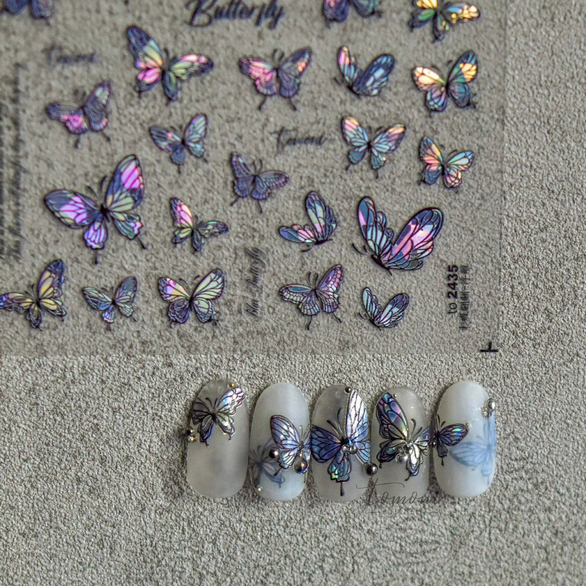 1 ピース 5D オーロラ紫蝶ネイルステッカーエンボス加工蝶愛ネイルアートステッカー高品質ネイルアート装飾ステッカー