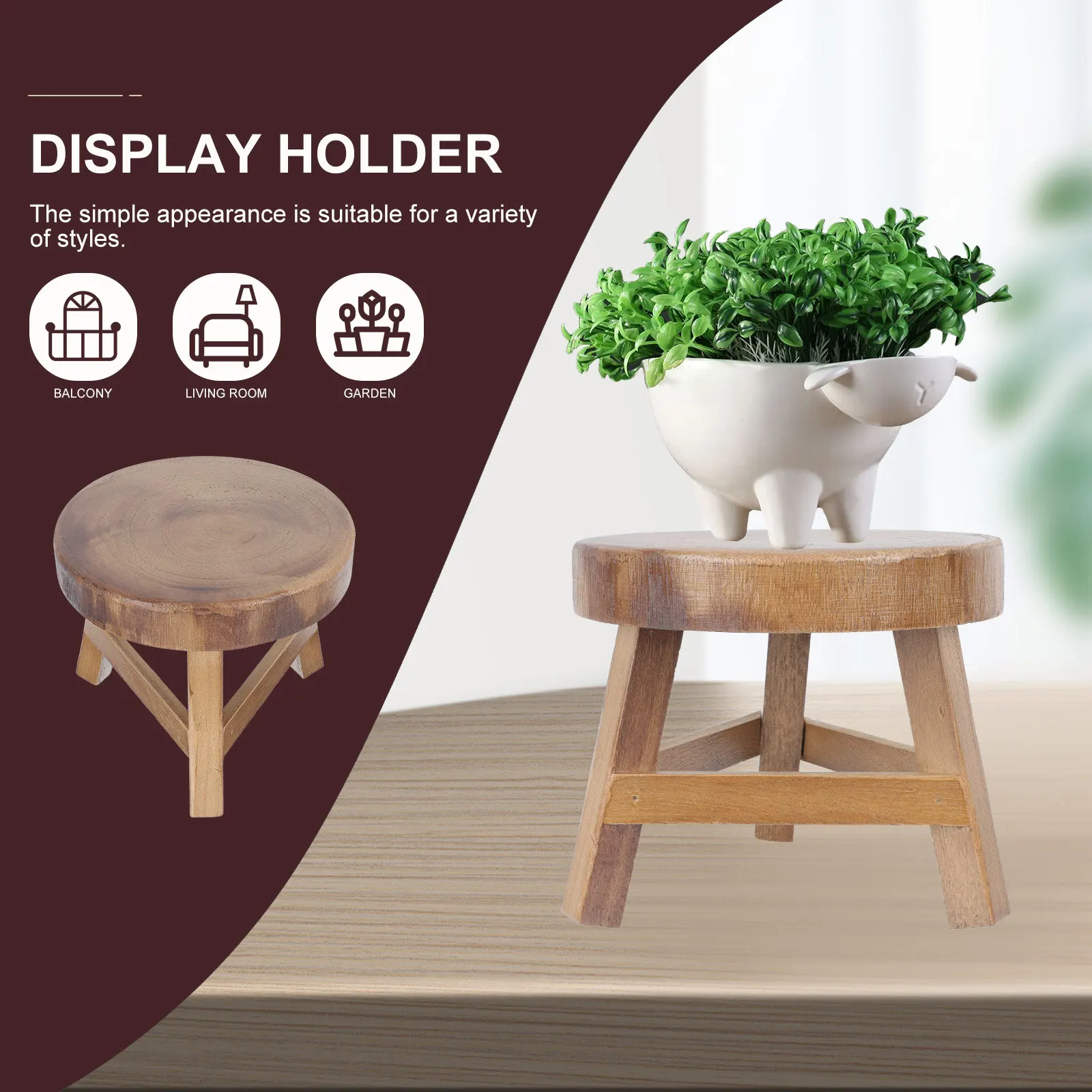 

1 шт., маленький круглый табурет из цельного дерева, подставка для цветочного горшка, балкон, двор, стеллаж для выставки товаров растений, прочный домашний и открытый садовый декор