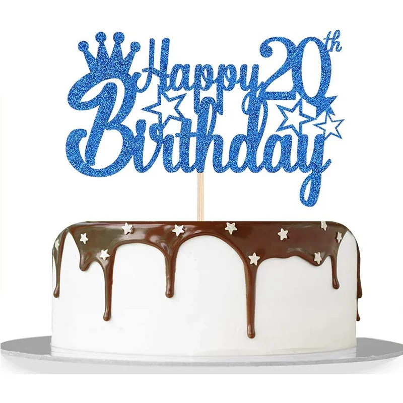 Royal Blue Glitter Paper Happy 10th 15th 18th Birthday Cake Topper for Men Boy 20th 40th 70th Birthday Party Cake Decorations