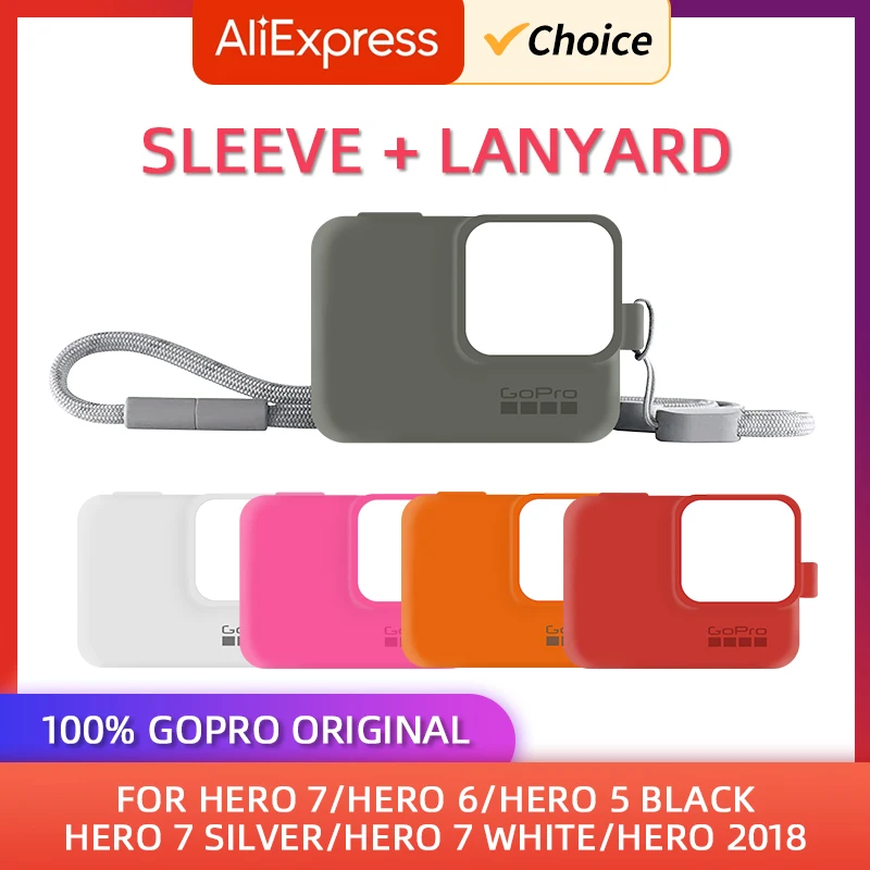 GoPro Sleeve + Lanyard for Hero 7 6 5 black Action camera Go Pro original accessories Silicone Sleeve + Adjustable Lanyard Kit