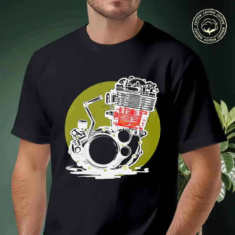 

Motorcycle Engine Graphic Men's Moto T Shirt Casual Dress High Quality Mens Cotton Round Neck Short Sleeved T-shirt
