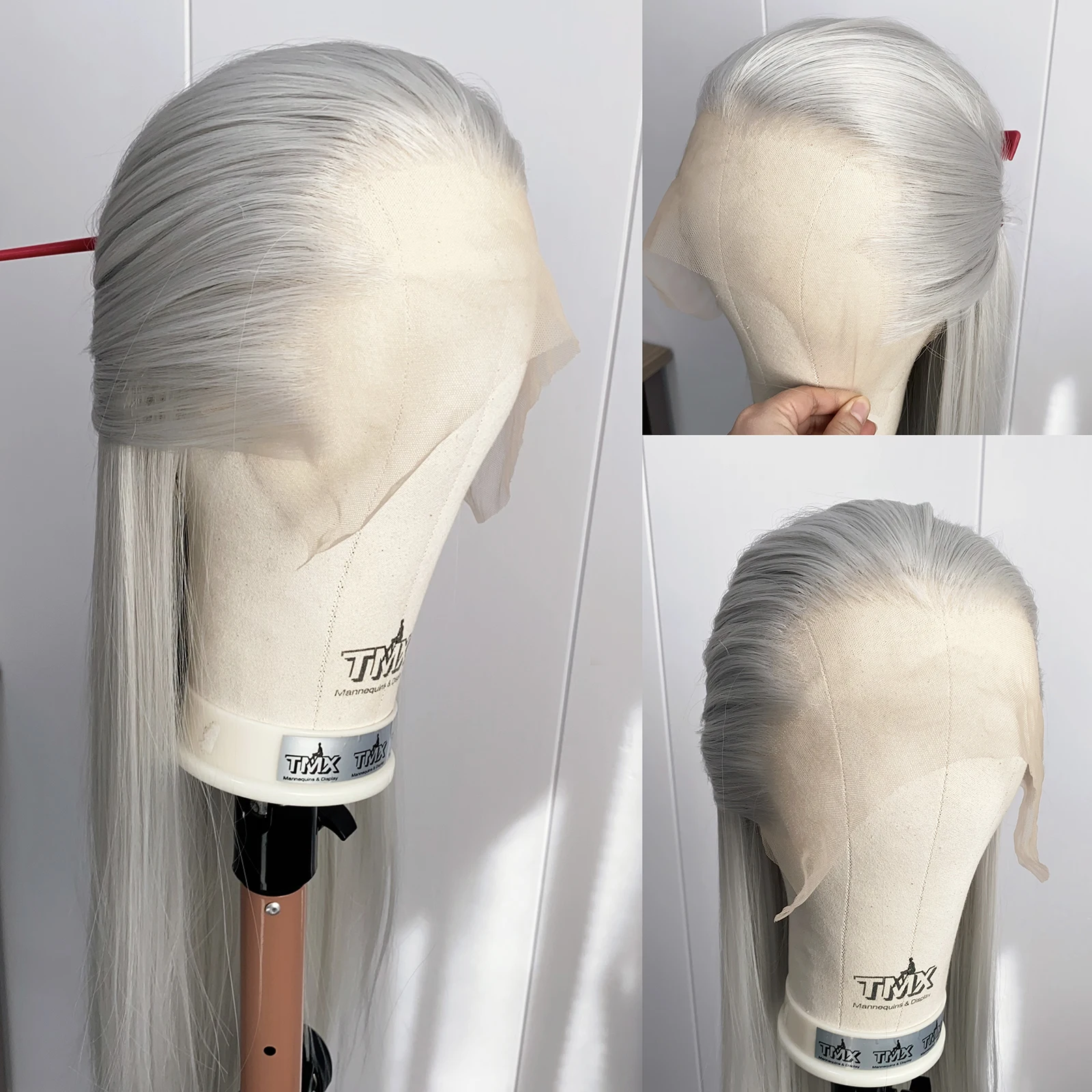 

Silver Cosplay Wig Widow's Peak Synthetic Lace Front Wig for Anime and Comic Long Straight AoGuang Cosplay Wig for Men or Women
