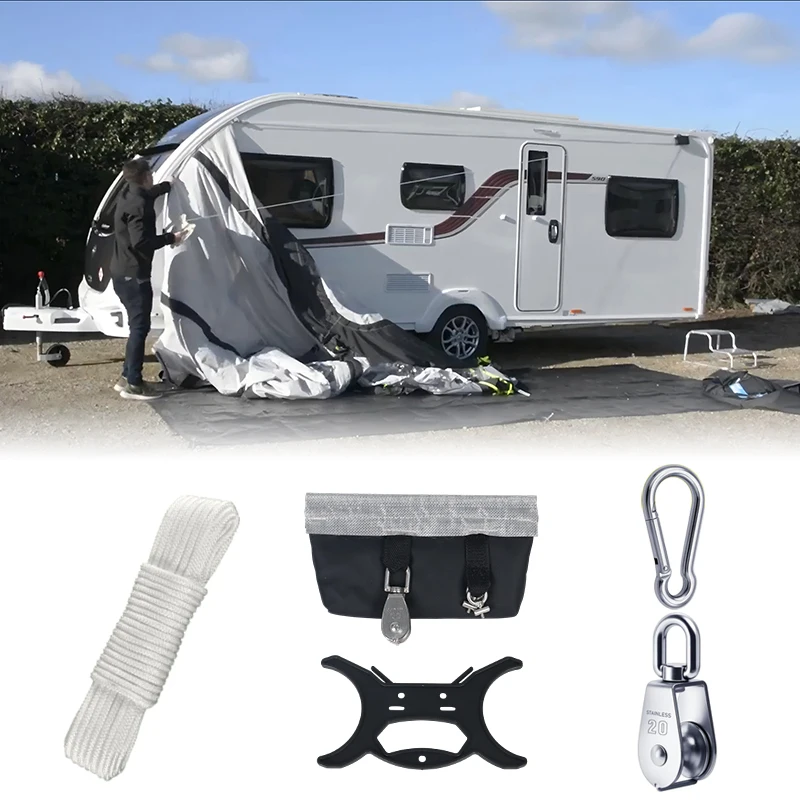 RV Awning Pulley System For Motorhome Campervan Caravan Awning Easy Setup Tool Camping Tent Awning Rail Setup Accessories