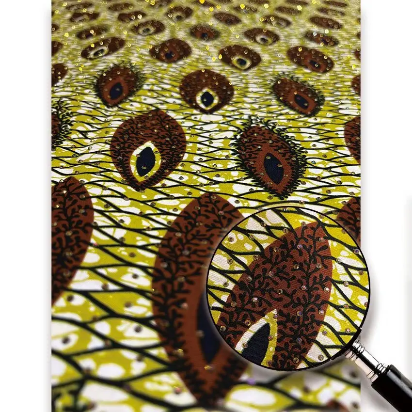 

High Quality Nigeria Tissu Stones Ankara Wax Print Fabric 6Yards Nigerian Print Wax Fabric African Wax