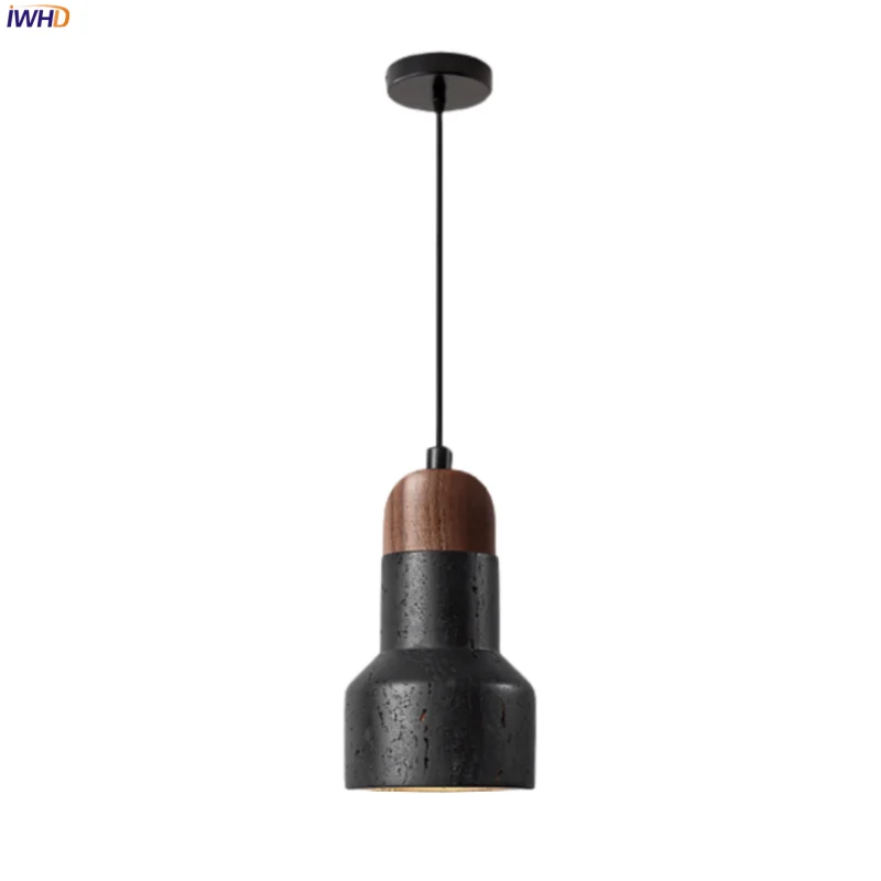 

IWHD Black Stone LED Hanging Lamps Bedroom Loft Living Dining Room Table Light Modern Home Decoration Pendant Lighting Luminaire