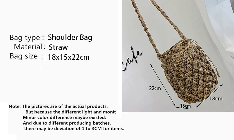 Yogodlns Sommer Stroh Umhängetasche Frauen Große Kapazität Rattan Eimer Tasche Handarbeit Gewebt Strand Tasche Mode Urlaub Handtasche Tote – Detail 2