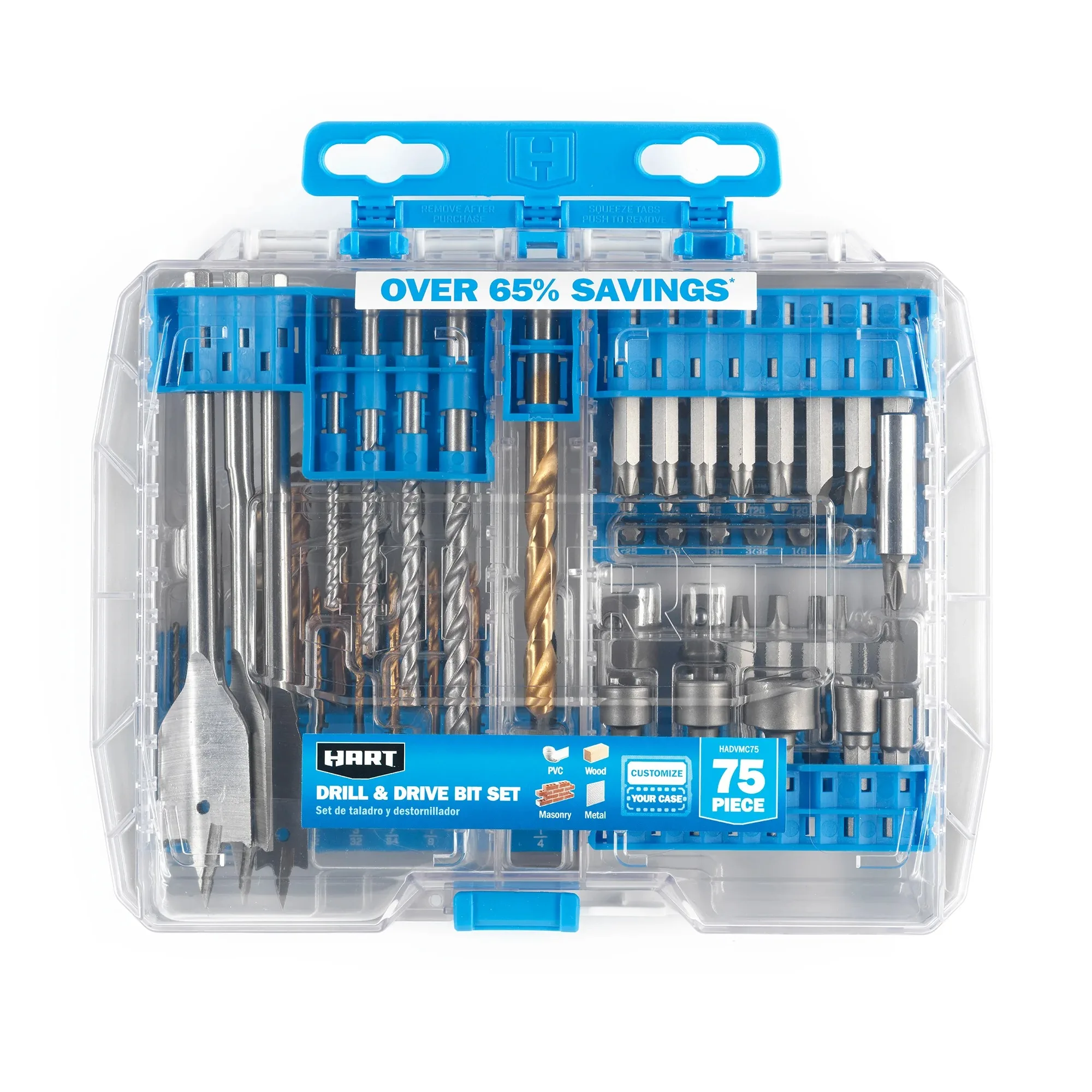 

75-Piece Assorted Metal/Wood Drill Bit and Drive Bit Set, Customizable Modular Storage Case
