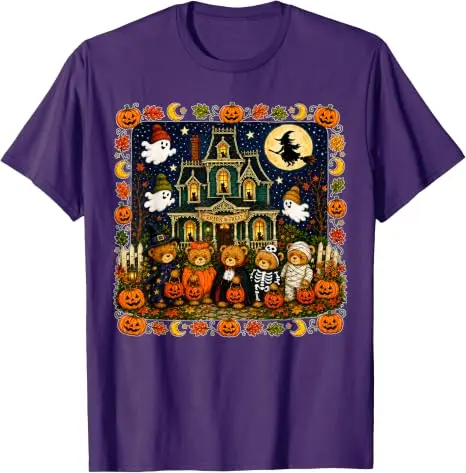 Lustiges Bären-T-Shirt mit Geisterhaus-Grafik, Y2k Horror Mummy Ghost Trick-or-Treat, It's A Scream Dare You Visit Halloween-Kostüm – Detail 12
