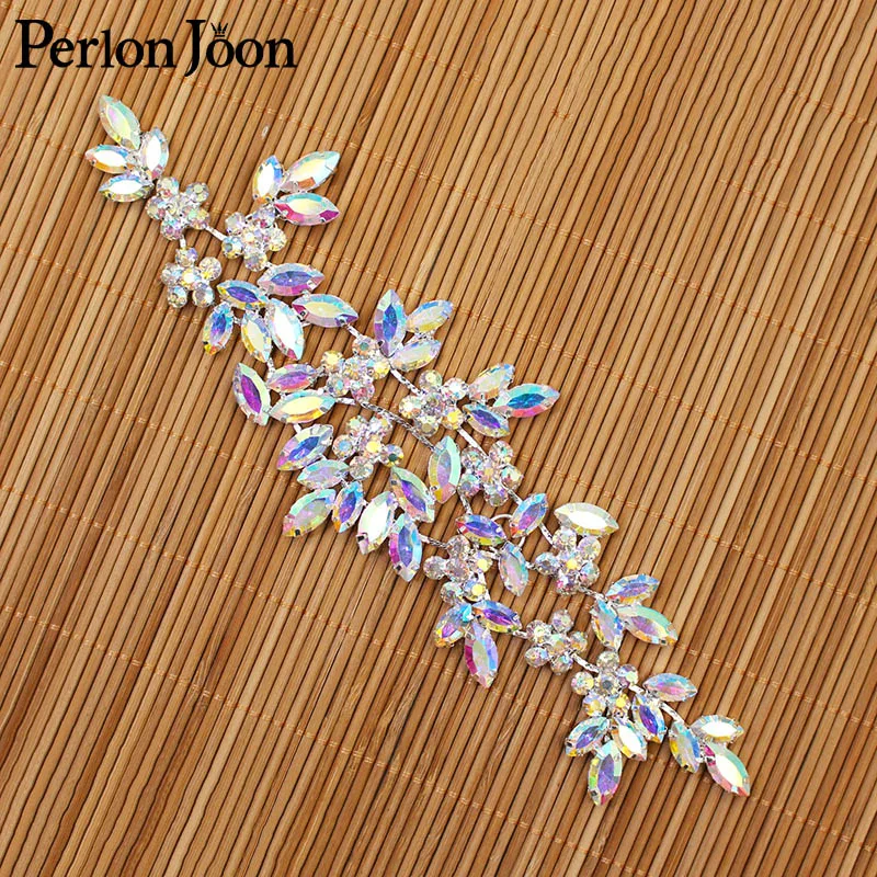 Ab Crystal rhinestone applique Welding flower patch sew on Wedding dress sleeves accessories YHZ013