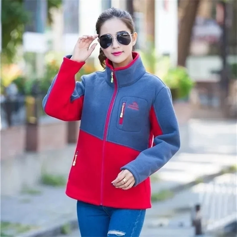 

Autumn Winter Fleece Coat Female Patchwork Women's Loose Sweatershirt Casual Zipper Cardigan Top