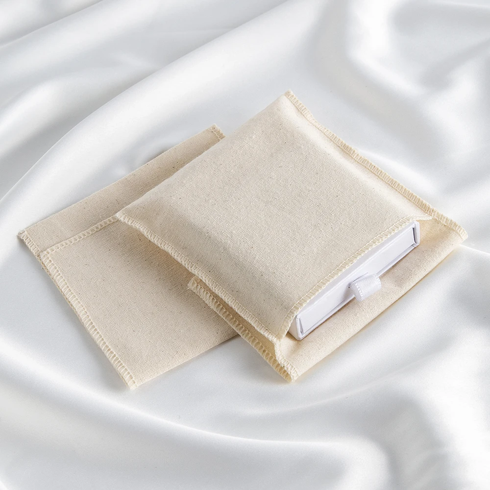 10Pcs Canvas Muslin Envelope Flap Bag Natural Cotton Jewelry Pouches For Box Book Phone Power Bank Headset Organizer Travel Sack