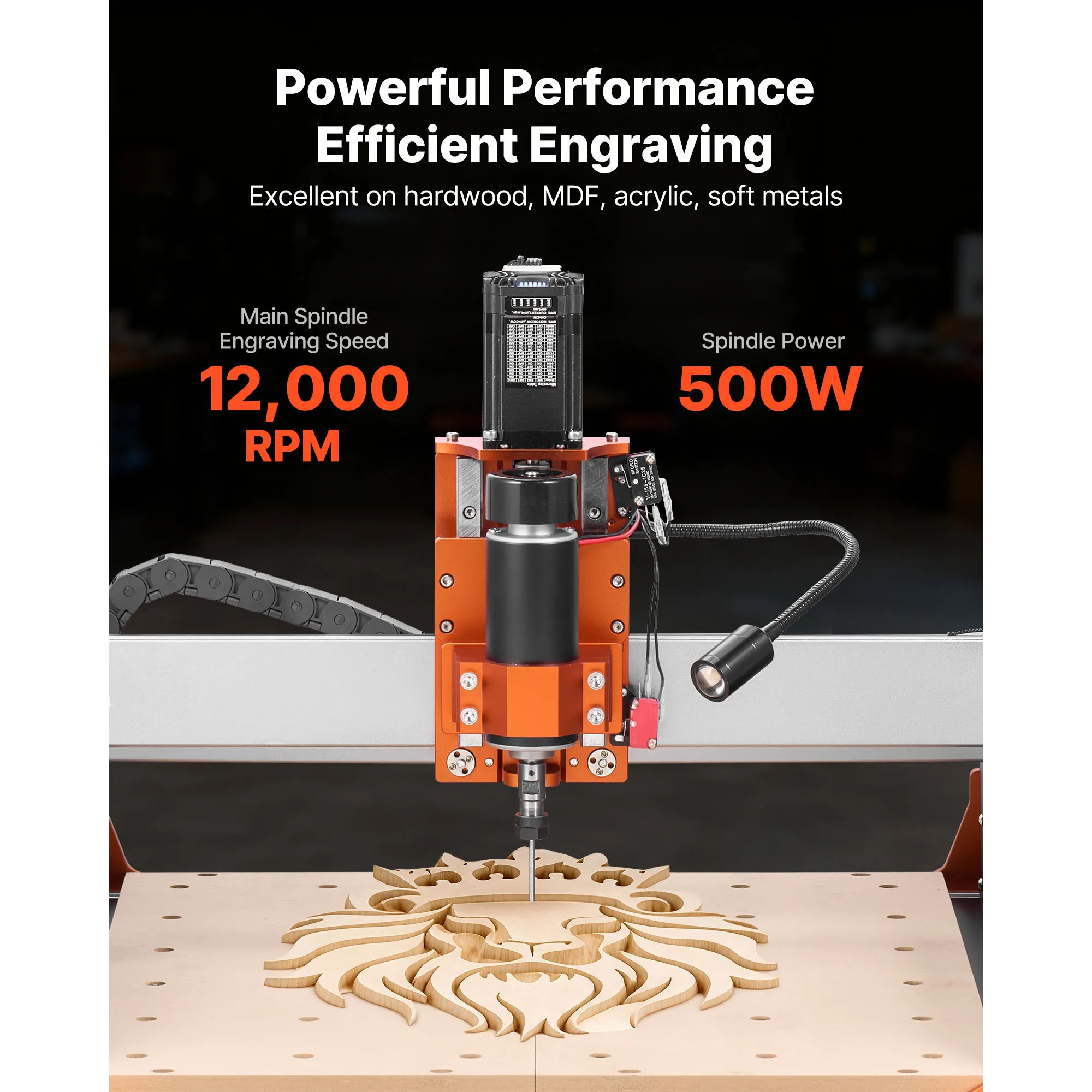 CNC Router Machine, 500W Spindle, 3-Axis Wood Engraving Milling Machine, 15.75 x 15.75 x 3.74 in Working Area, Trim Router, Featuring Dual Linear Rails & Ball Screw