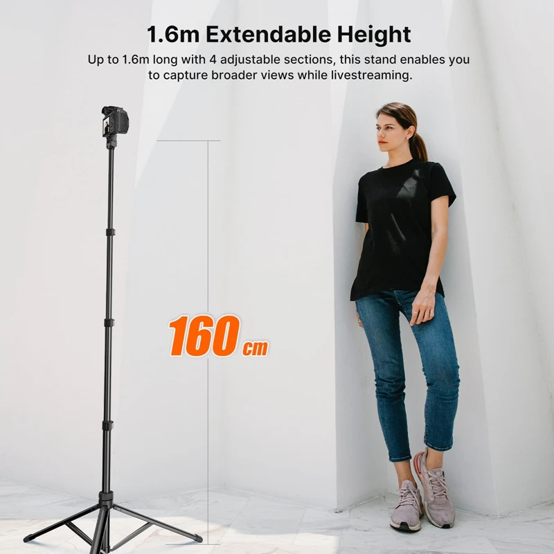 Ulanzi TB64 Aluminum Alloy Tripod Stand for Phone and Camera GoPro Action 4 Adjustable Sections Extendable 1.6M Selfie Stick