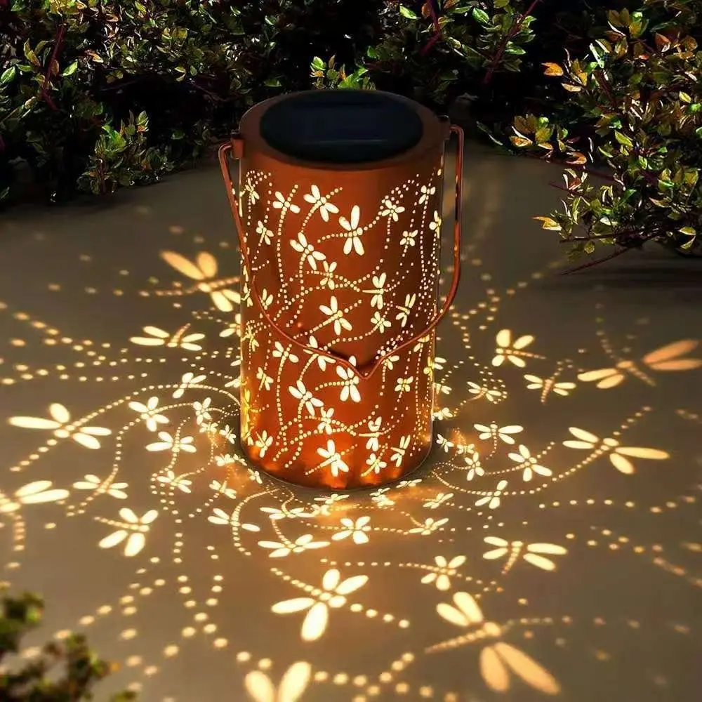 Butterfly/Flower Hanging Solar Lanterns Solar Powered Portable LED Solar Night Light Decorative Hollow Out