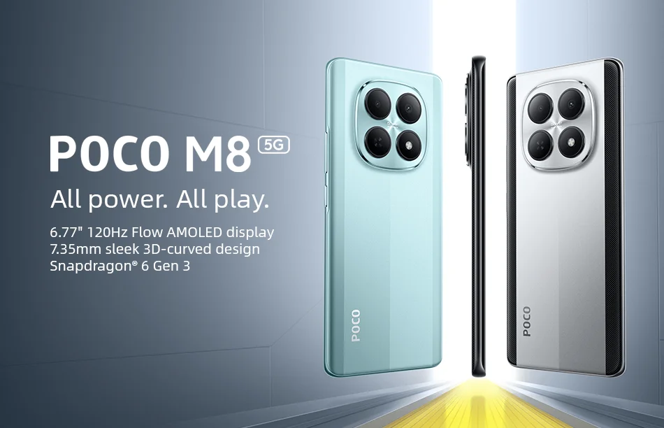 POCO M8 5G Global Version 6.77" 120Hz Flow AMOLED Display 50MP Main Camera Snapdragon 6 Gen 3 Smartphone 45W Turbo Charging NFC