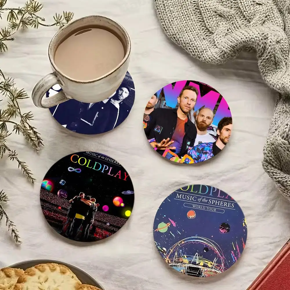 Pop Rock Band C-Coldplay Themed Wooden Coaster Non-Slip Heat-Resistant Fun Dining Table Decoration Cafe Restaurant Gifts