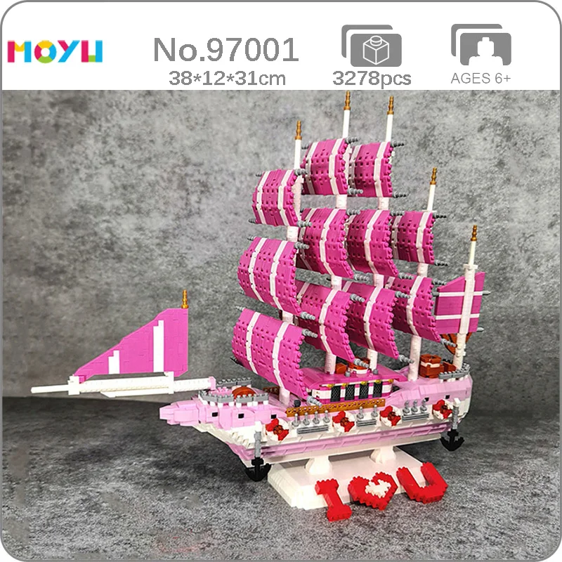 

Moyu 97001 розовая любовь парусник пиратский корабль лодка I Love U с базой 3D Мини Алмазные блоки кирпичи игрушки для детей без коробки