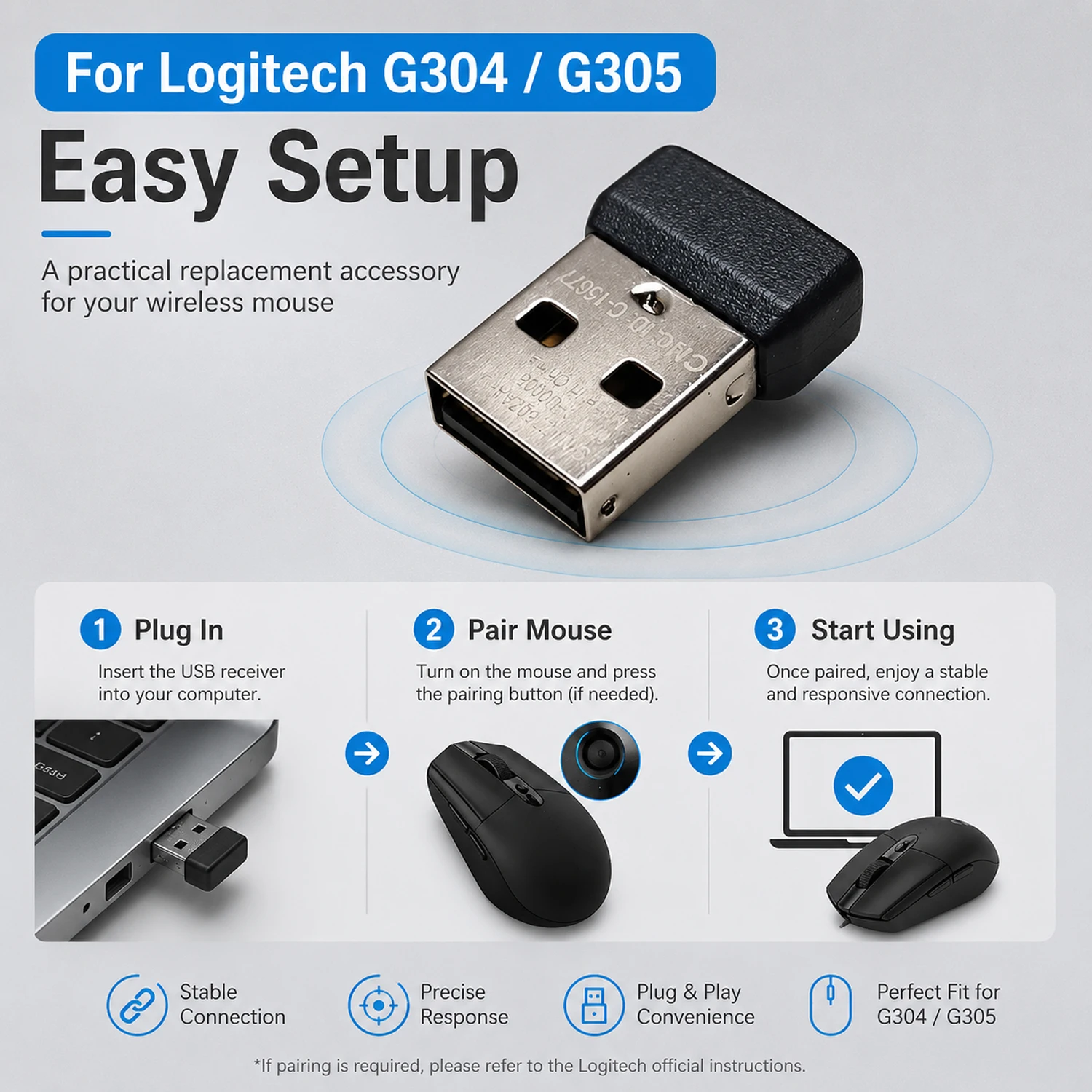 For Logitech G304/G305 Mouse Receiver - USB Dongle Plug Adapter , Wireless Gaming Mouse Replacement Accessories , New