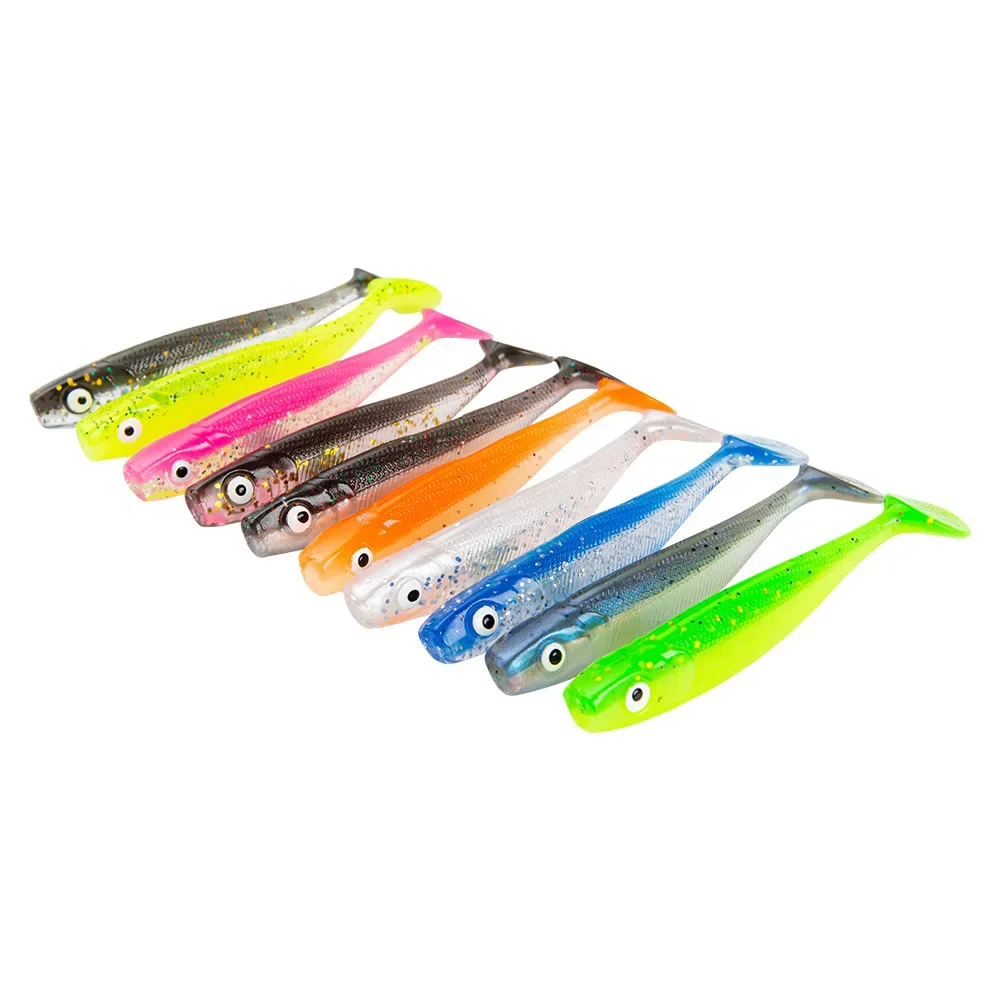 5pcs/lot 3D Eyes Shad Worm Soft Bait 65mm 2g T Tail Jigging Wobblers Fishing Lure Tackle Bass Pike Aritificial Silicone Swimbait