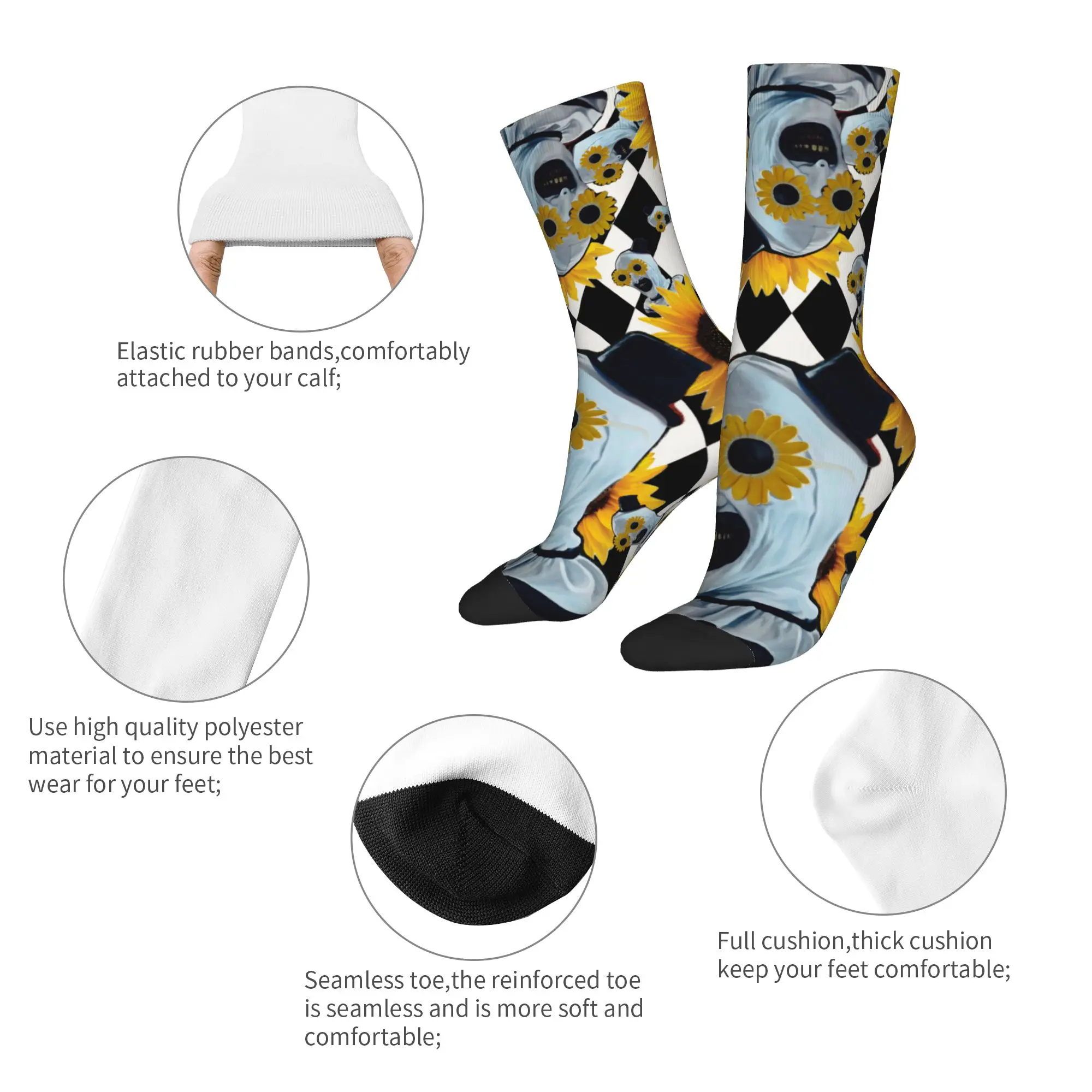Harajuku Terrifier Daisy Basketball Socks Horror Movie Polyester Crew Socks for Women Men Sweat Absorbing