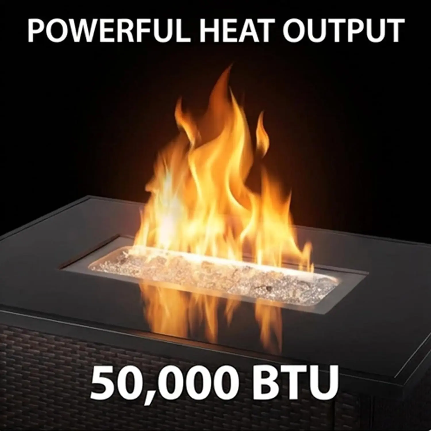 44 x 32 Rectangular 40,000 BTU Liquid Propane Gas Outdoor Fire Pit Table w/White Fire Glass, Center Insert and Cover,, Custom