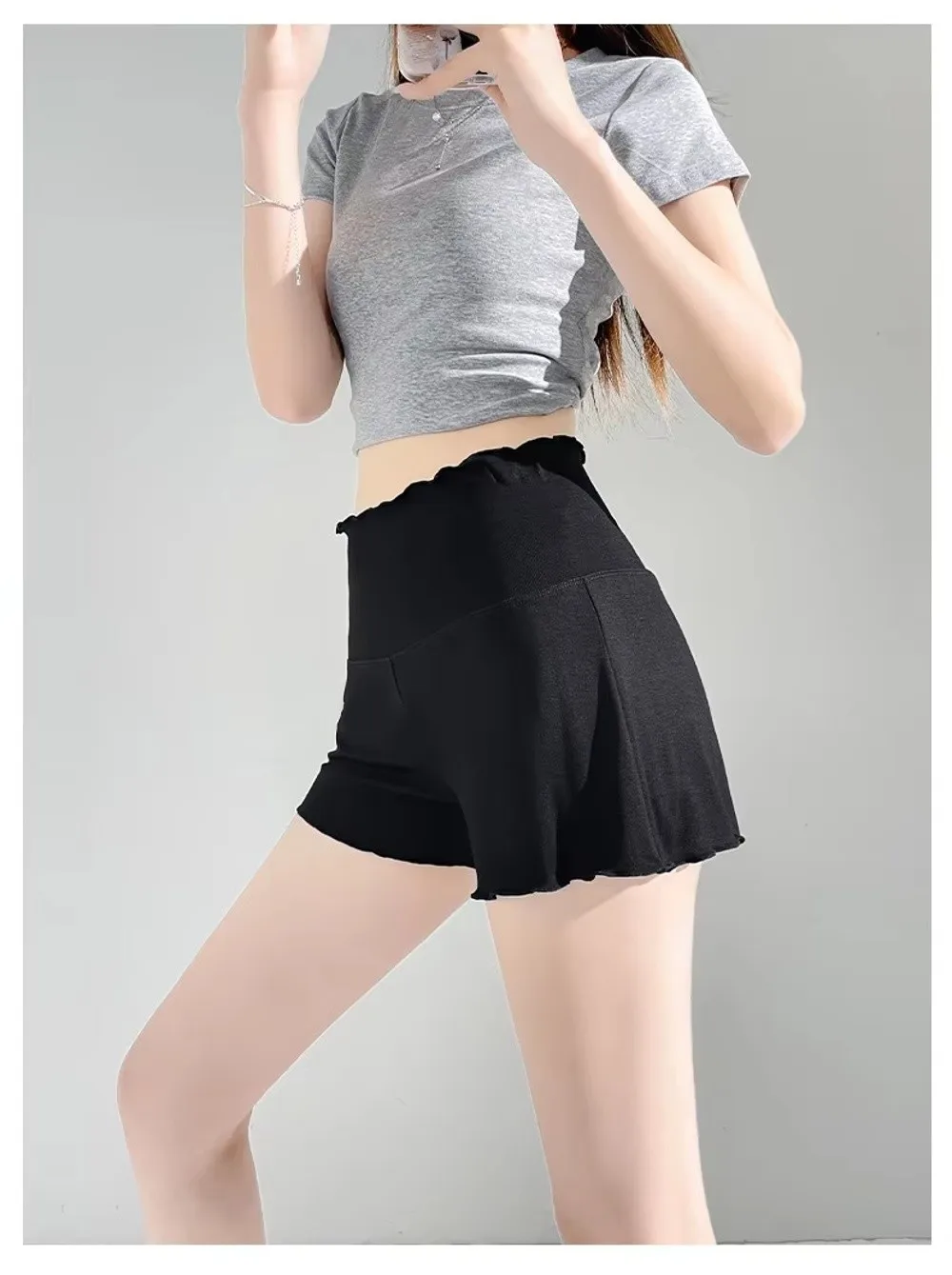 Bequeme, dünne Shorts mit hoher Taille, lockere, gestrickte, dünne Hose, leichte Sicherheitsshorts aus Baumwolle für Damen – Detail 5