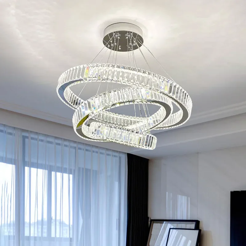 Luxury Circular Crysta LLED Chandelier Duplex Living Room Master Bedroom Dining Hall Hanging Lamp  House Decor Lighting Fixtures