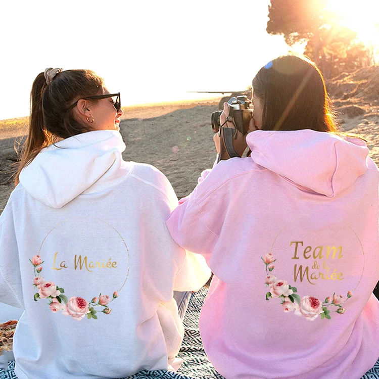 Team Bride Pullover Hoodies Bachelorette Hen Bridal Shower Wedding Party Outerwears French Women Evjf Future Bride Sweatshirts