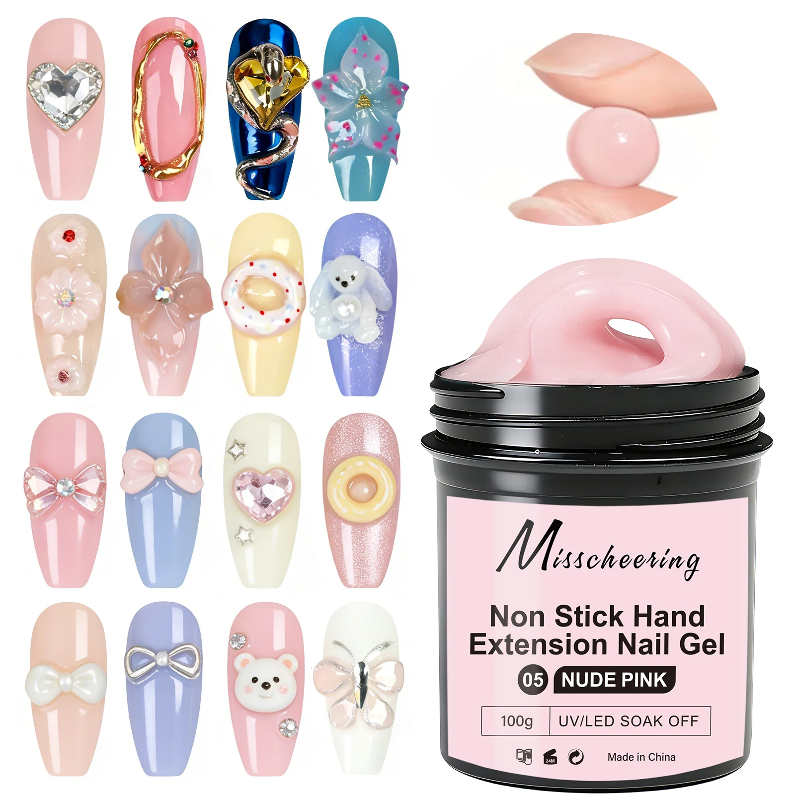 100g Nail Extension Gel Light Pink/Milky White Hard Nail Gel Large Capacity Nail Strengthening Gel Suitable for Nail Extensions