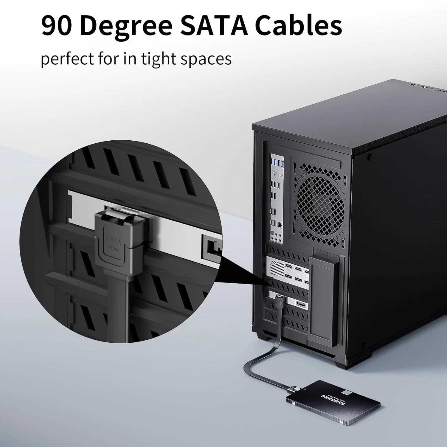 SATA 케이블 III 각도 및 직선 SATA 데이터 케이블, HDD SSD CD 드라이버 CD 라이터용 잠금 래치 포함, 블랙 Sata 3 코드, 6Gbps, 50cm