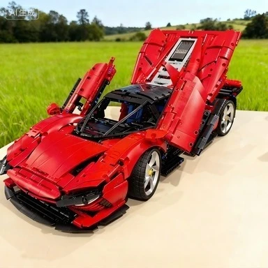 Ensemble de blocs de construction de modèle de voiture de course rouge 1:8, jouets compatibles avec les particules Legoed, adaptés aux cadeaux de noël 42143 ﻿