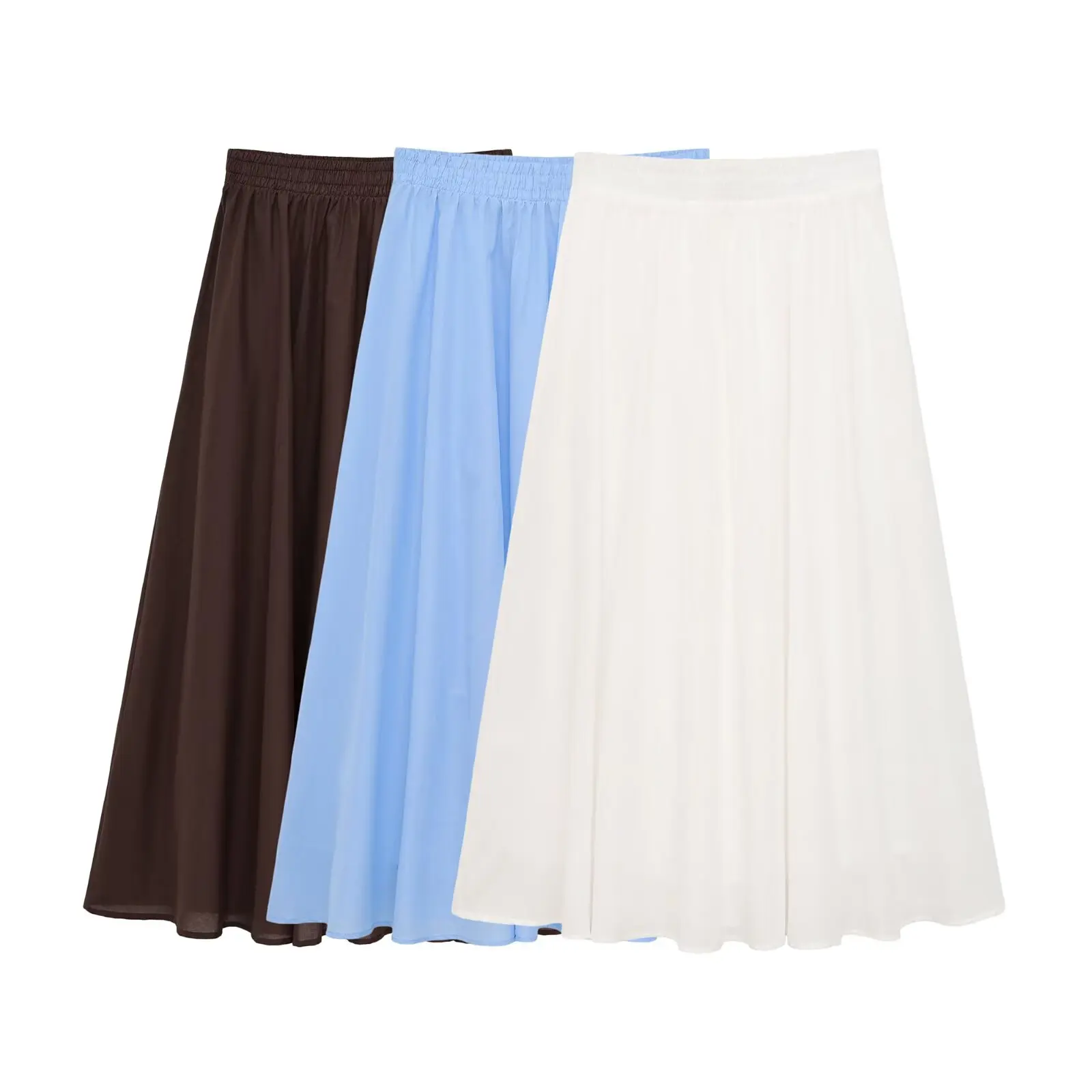 Summer Beach Vacation Midi Skirt Women Solid Color Elastic High Waist Pleated Flowy A-Line Swing Long Skirt Casual Skirts dress