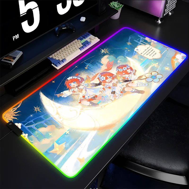 

Mouse Pad LED PC Computer Gamer Kawaii Gaming Accessories Mousepad RGB Laptop Honkai Star Rail Tribios Keyboard Desk Mat Carpet