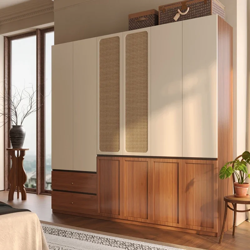 Nordic Women Rattan Closet Luxury Drawers Interior Rack Clothes Open Wardrobes Storage Wooden Armario De Ropa Furniture Home