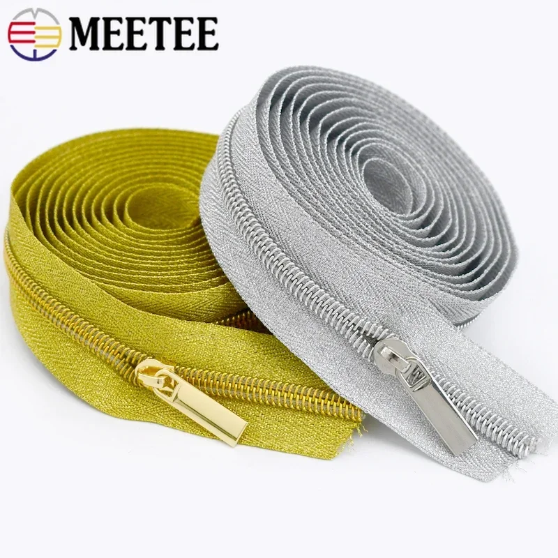 4M Gold Silver 3# 5# Nylon Zipper Tapes for Sewing+ Zippers Sliders DIY Zips By The Meter Coat Repair Kits Apparel Accessories