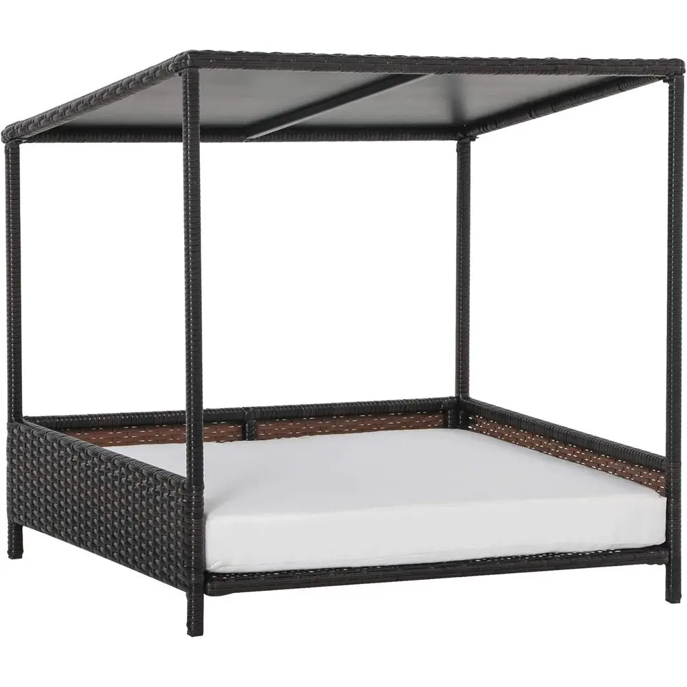Casinha de cachorro elevada de vime com almofada removível para animais de estimação de tamanho médio, adequada para uso interno e externo