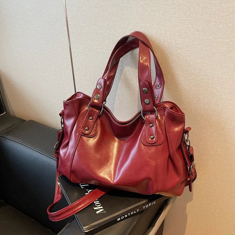 Retro Oil Wax Faux Leather Tote Bag Large Capacity Handbag Shoulder Bag  Adjustable Strap Crossbody Bags Satchel Purse for Daily view 3